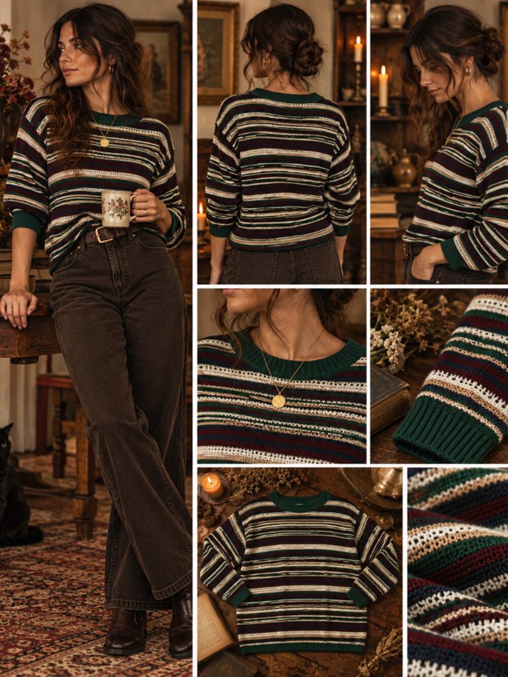 Vintage 90s American Weekend Striped Coogi Style Sweater Long Large USA